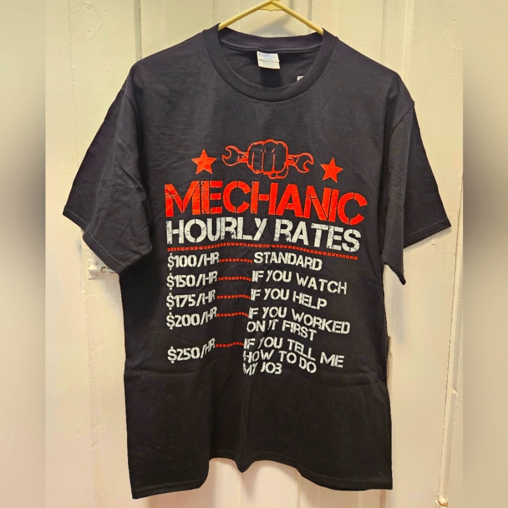 NEW Port & Company Mechanic Hourly Rates Men's Black T-shirt Size Large NWT